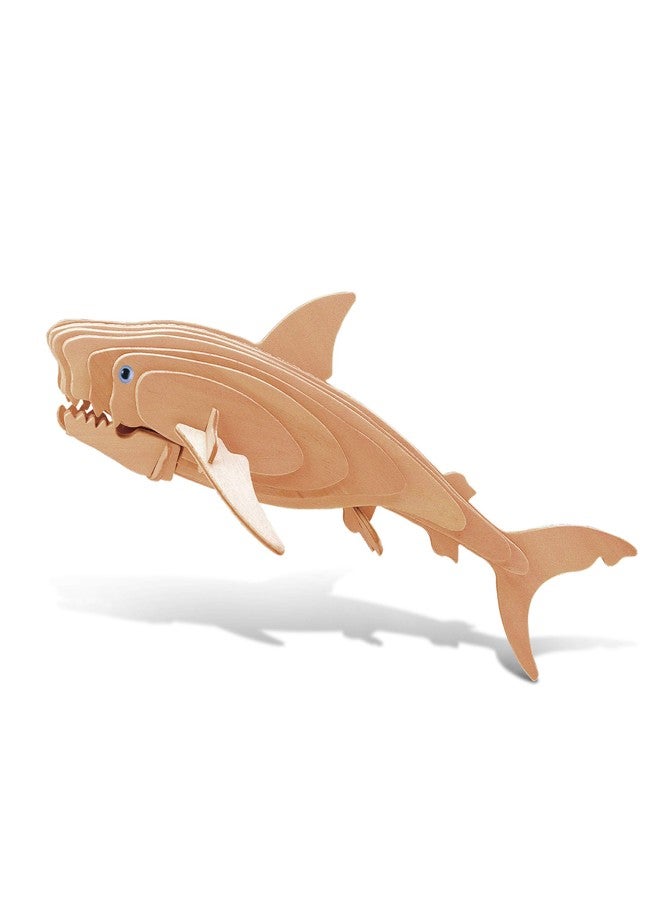 Puzzled 3D Puzzle Great White Shark Wood Craft Construction Model Kit, Educational DIY Wooden Sea Life Toy Assemble Model Unfinished Crafting Hobby Puzzle, Build and Paint for Decoration 23pcs Pack - Image 1